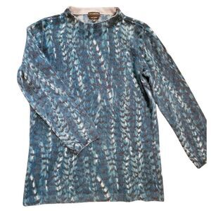 Talbots Sweater Women's Small Green Cashmere Crew Neck Pullover Pattern Feather